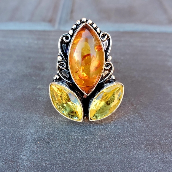 New Amber & Citrine 925 Silver Ring. - Picture 2 of 10